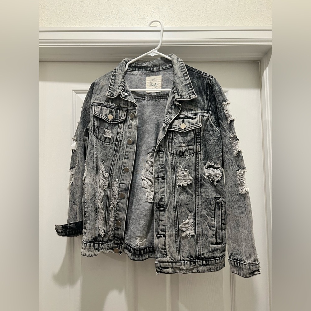 Fantastic Fawn Distressed Black and Gray Jean Jacket